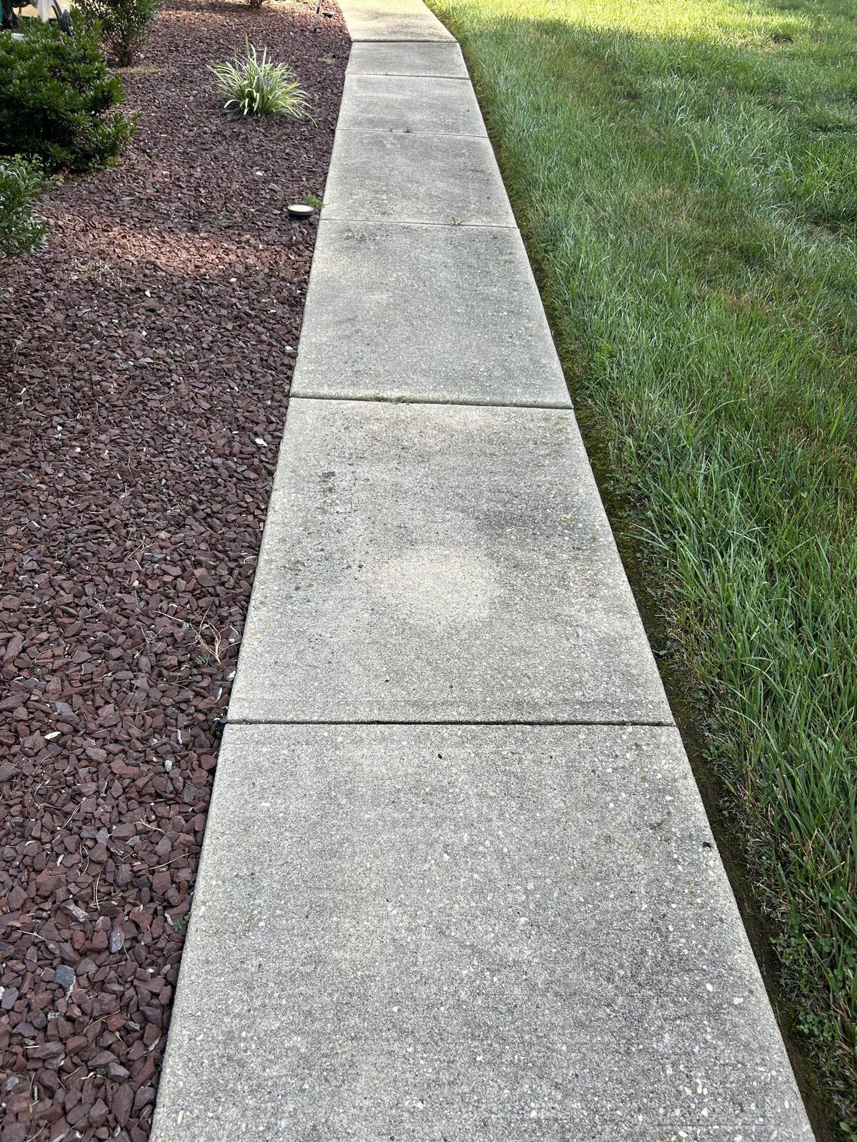 Dirty concrete sidewalk before pressure washing